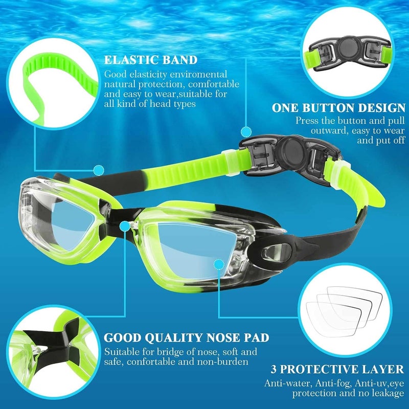 COOLOO Kids Swim Goggles, 2 Packs Swimming Goggles for Kids Girls Boys and Child Age 4-16 - Image 2